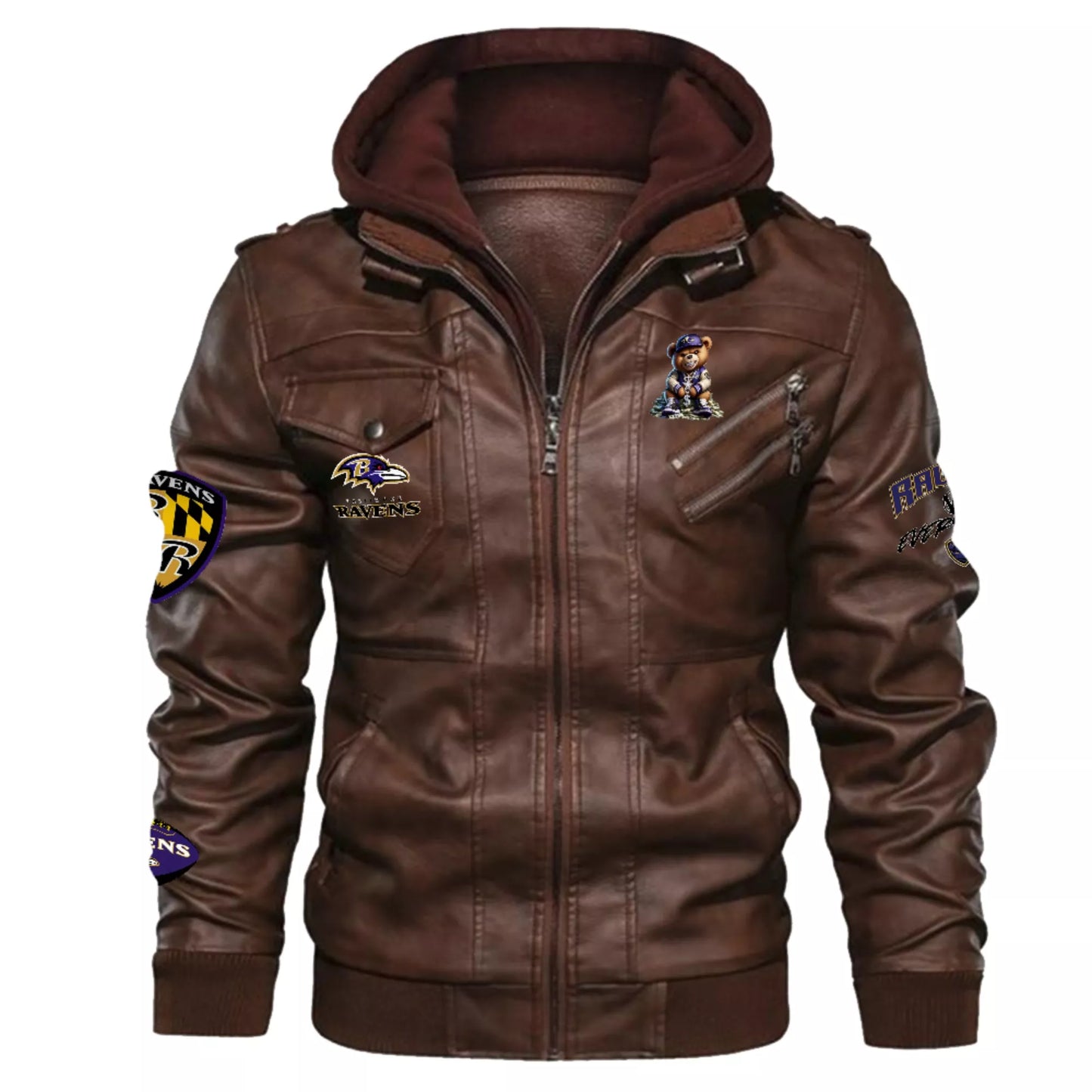 Ravens Leather Hood Jacket
