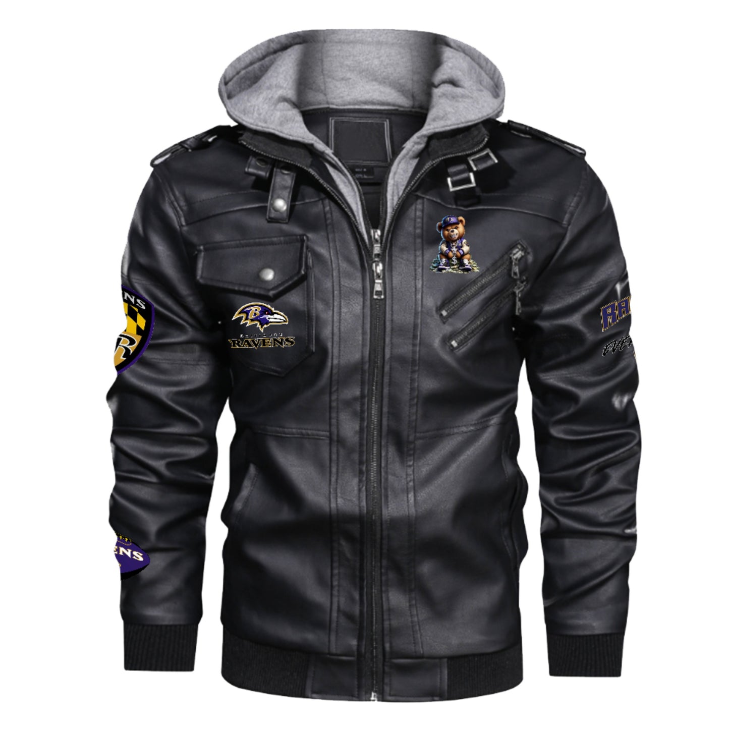 Ravens Leather Hood Jacket