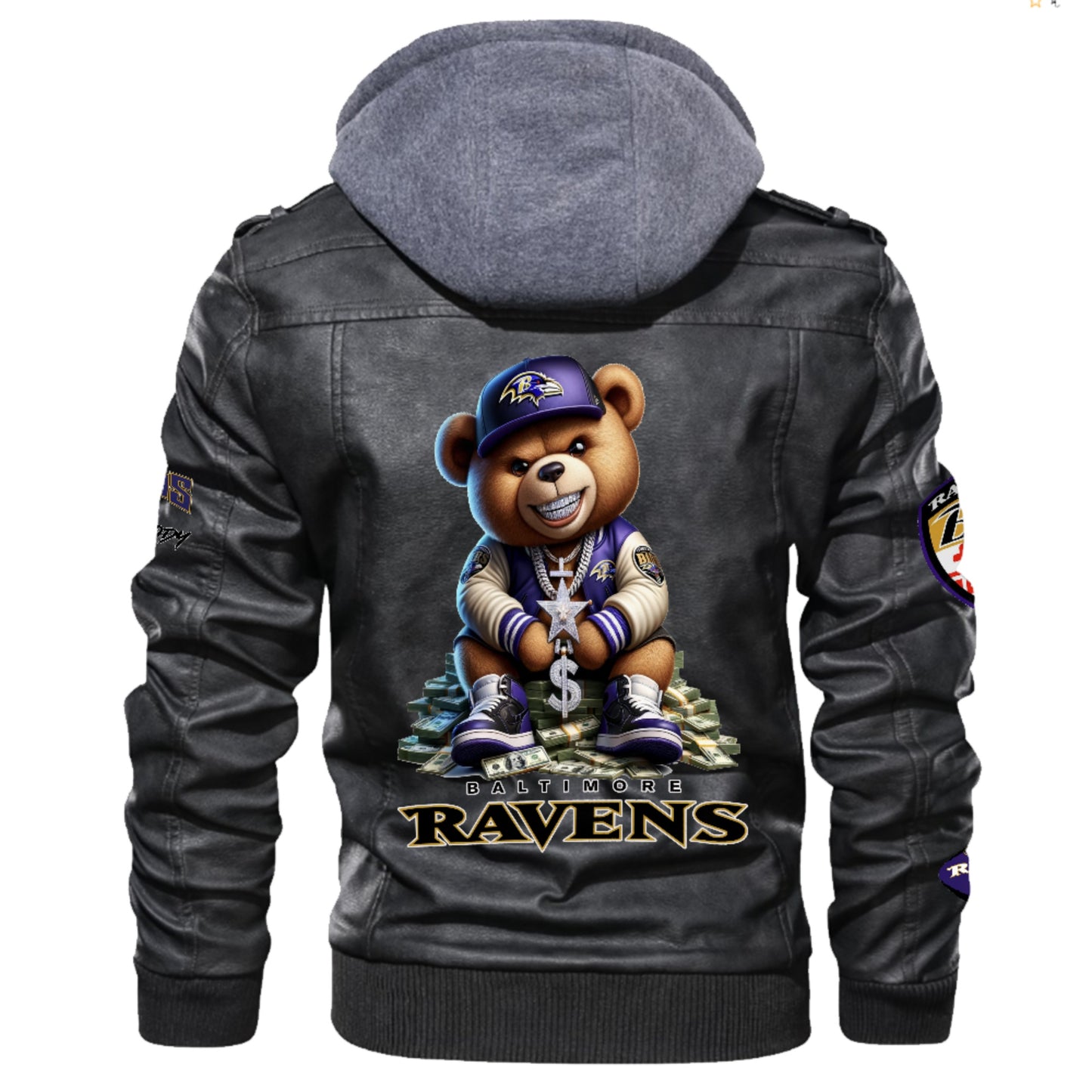 Ravens Leather Hood Jacket