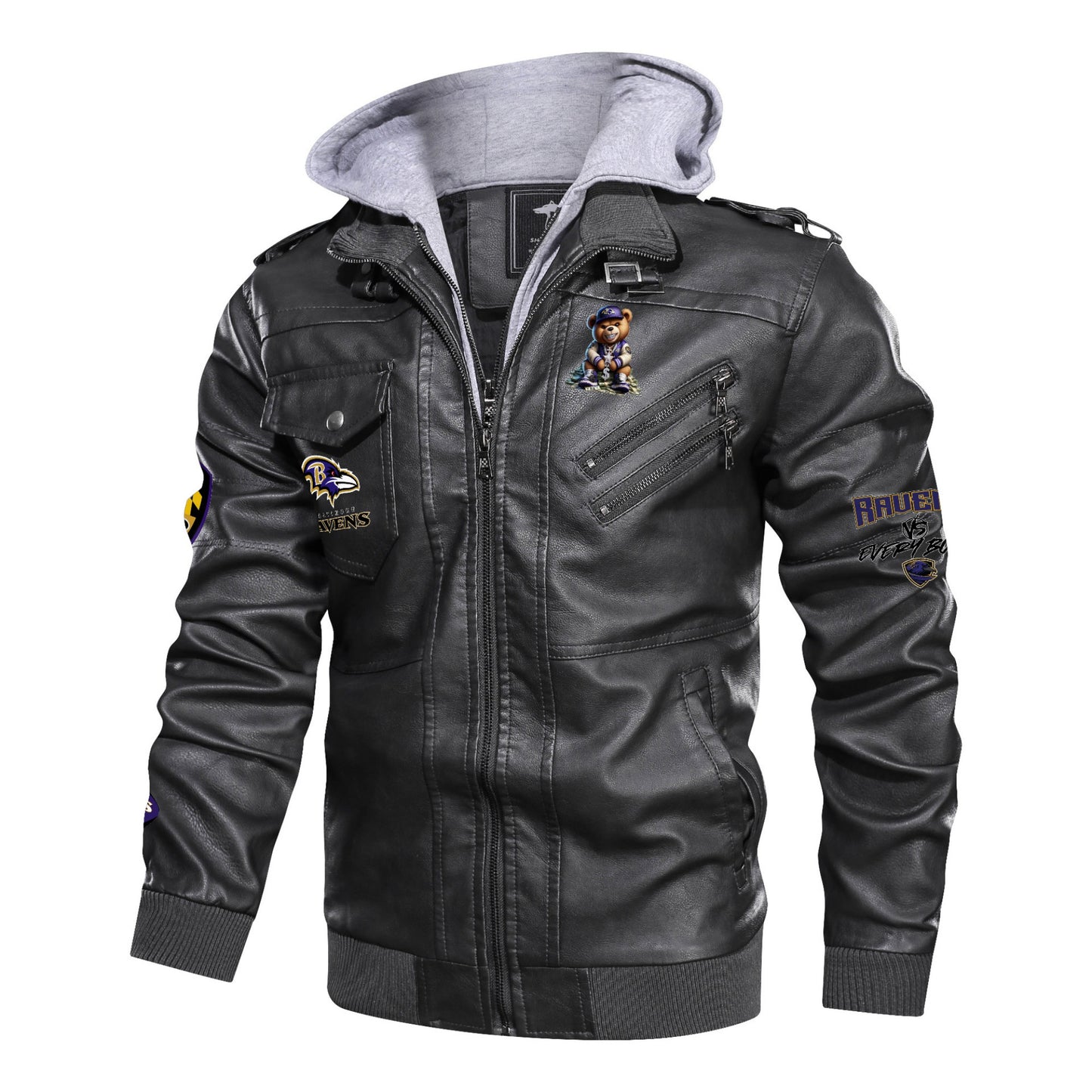 Ravens Leather Hood Jacket