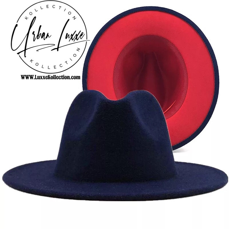 Navy Blue & Red Two-Tone Fedora Hat