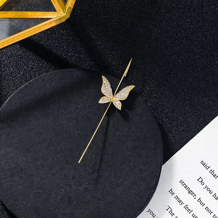 Gold CZ Crystal Butterfly Ear Hook Earring