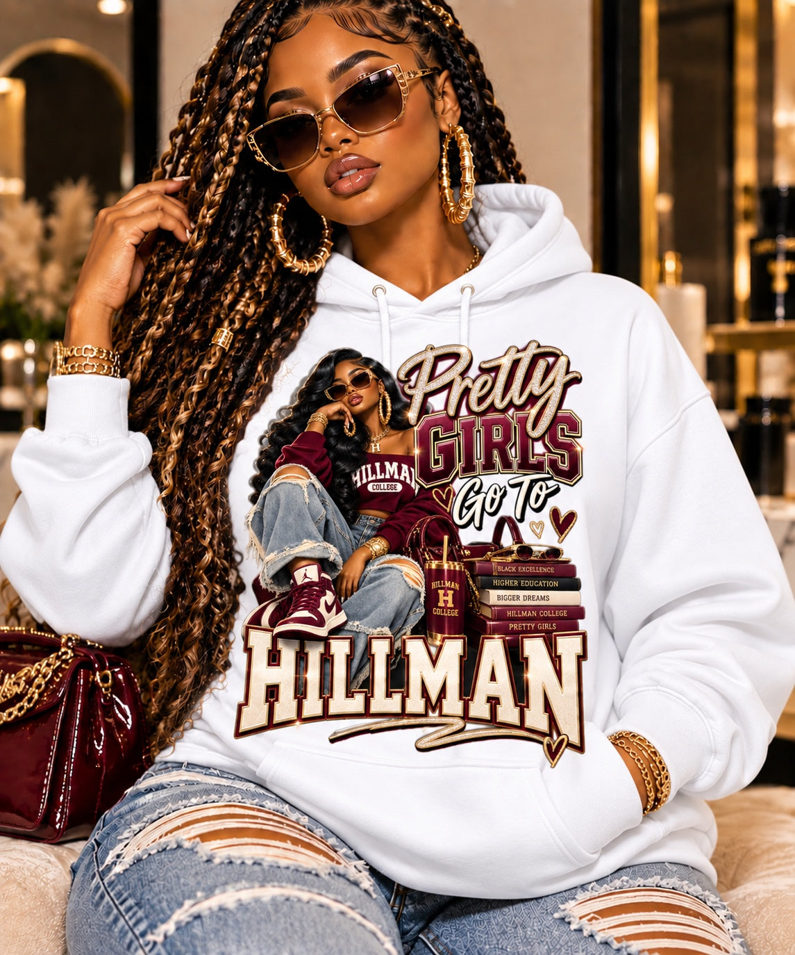 White Pretty Girls Go To Hillman hoodie mockup