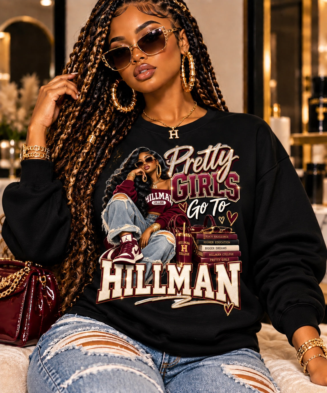 Black Pretty Girls Go To Hillman sweatshirt mockup