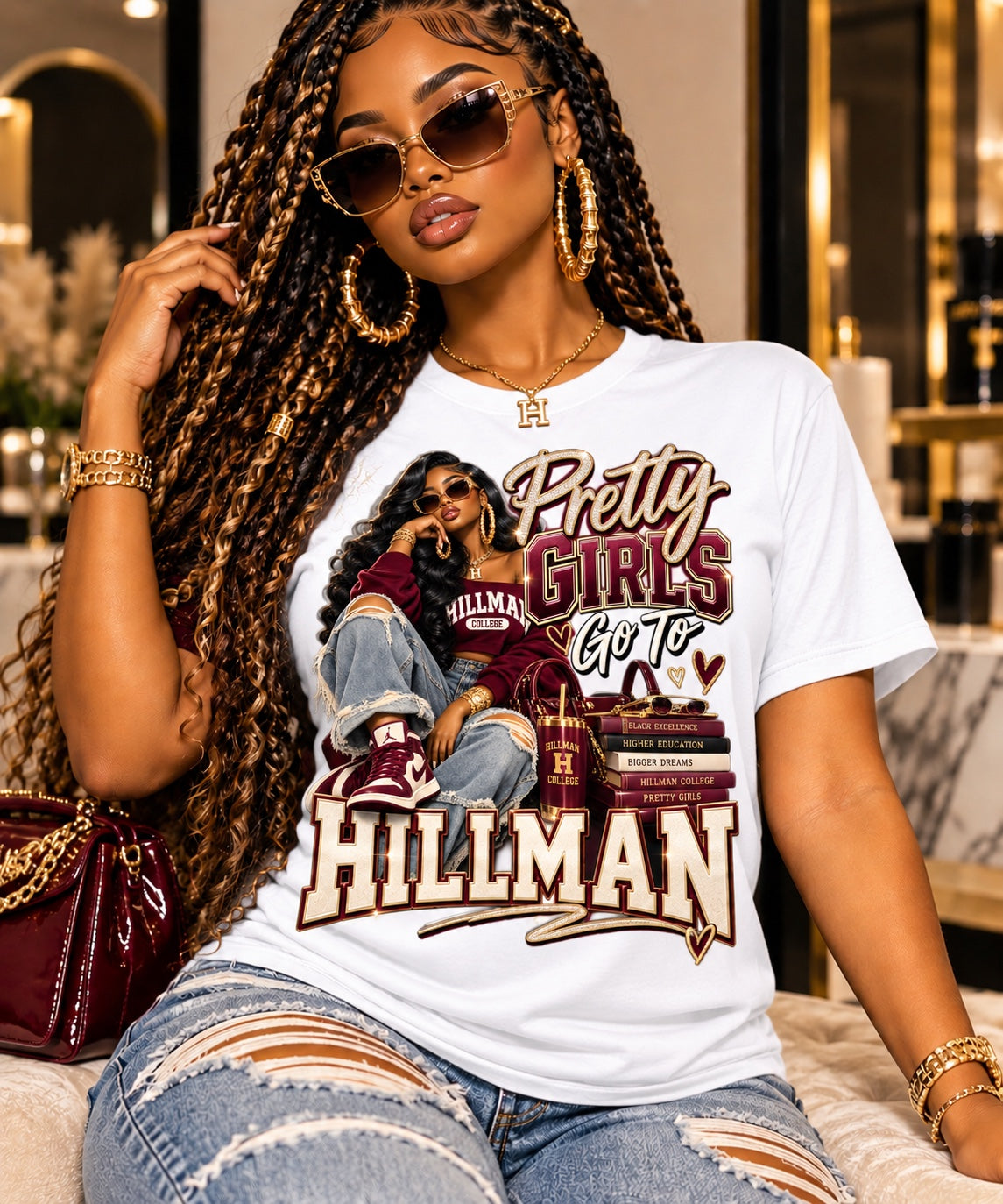 White Pretty Girls Go To Hillman T-shirt mockup
