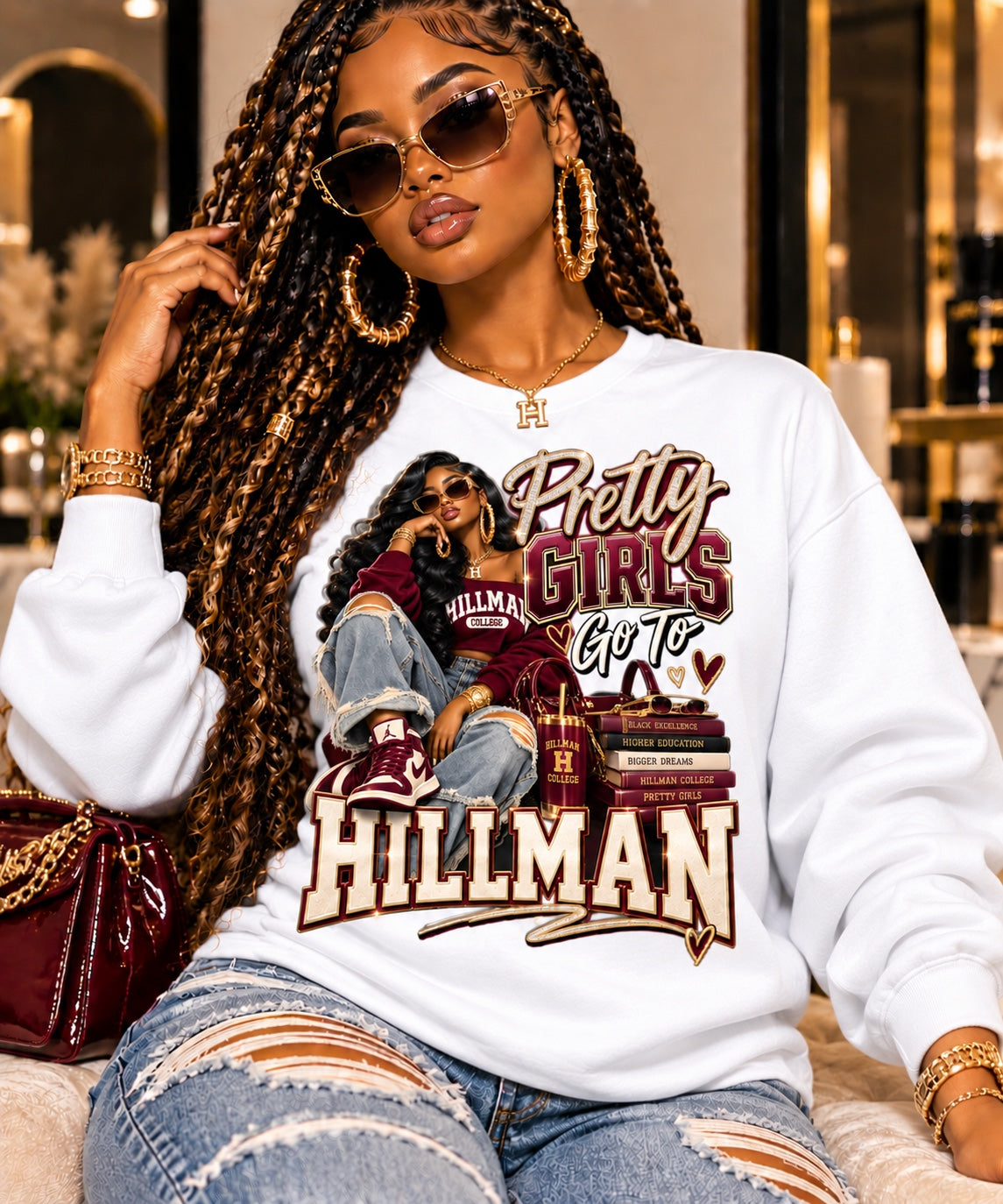 White Pretty Girls Go To Hillman sweatshirt mockup
