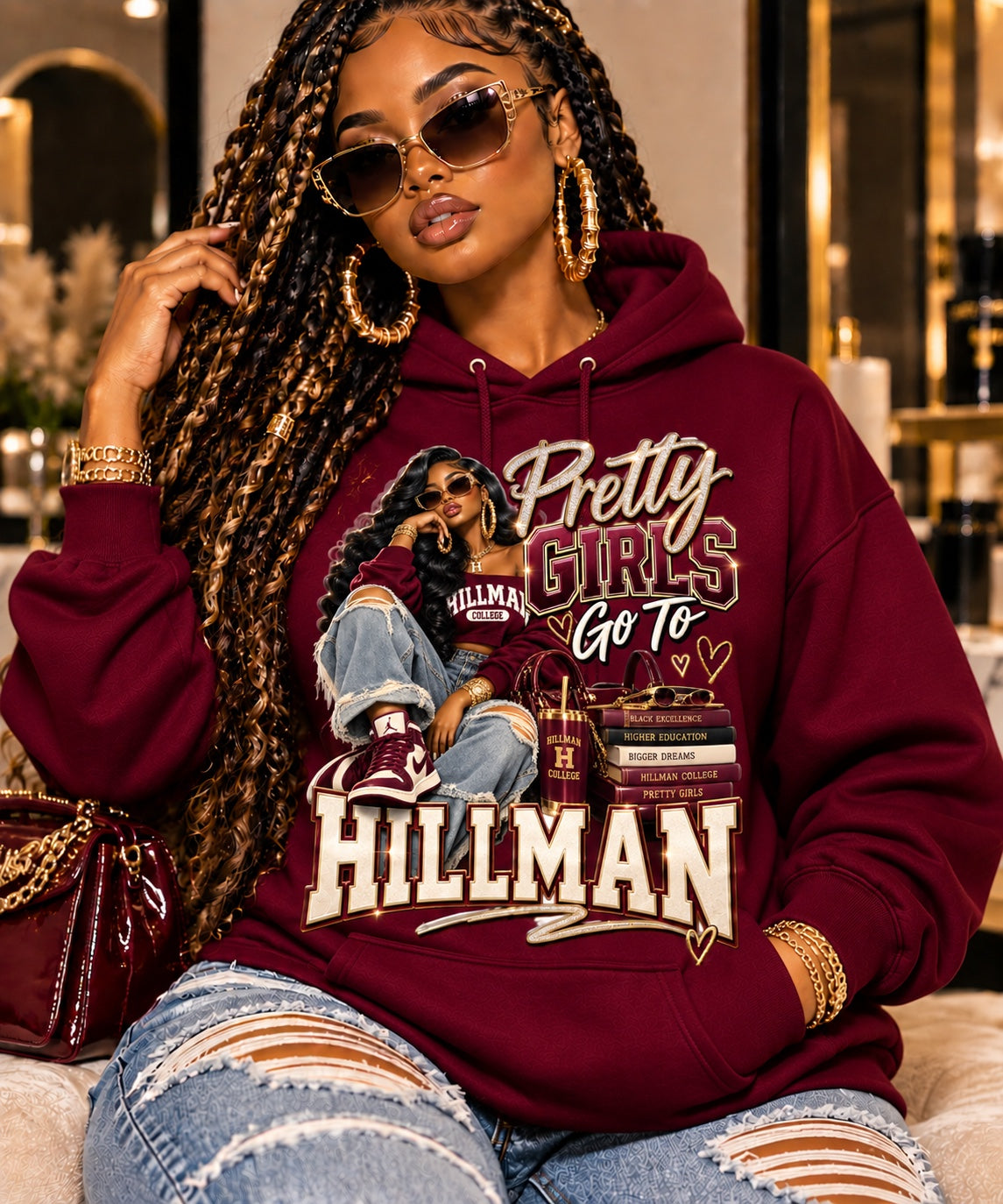 Maroon Pretty Girls Go To Hillman hoodie mockup