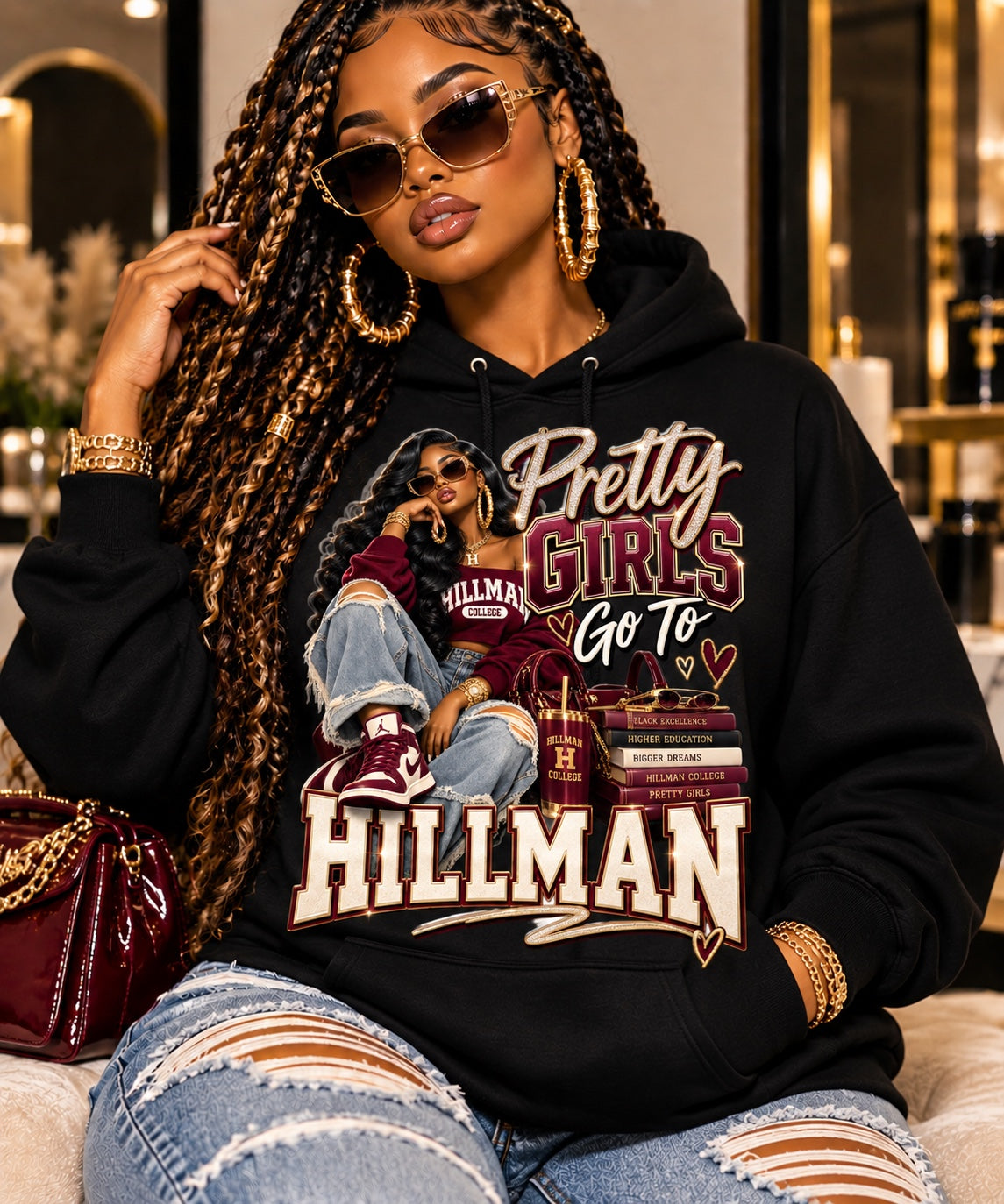 Black Pretty Girls Go To Hillman hoodie mockup