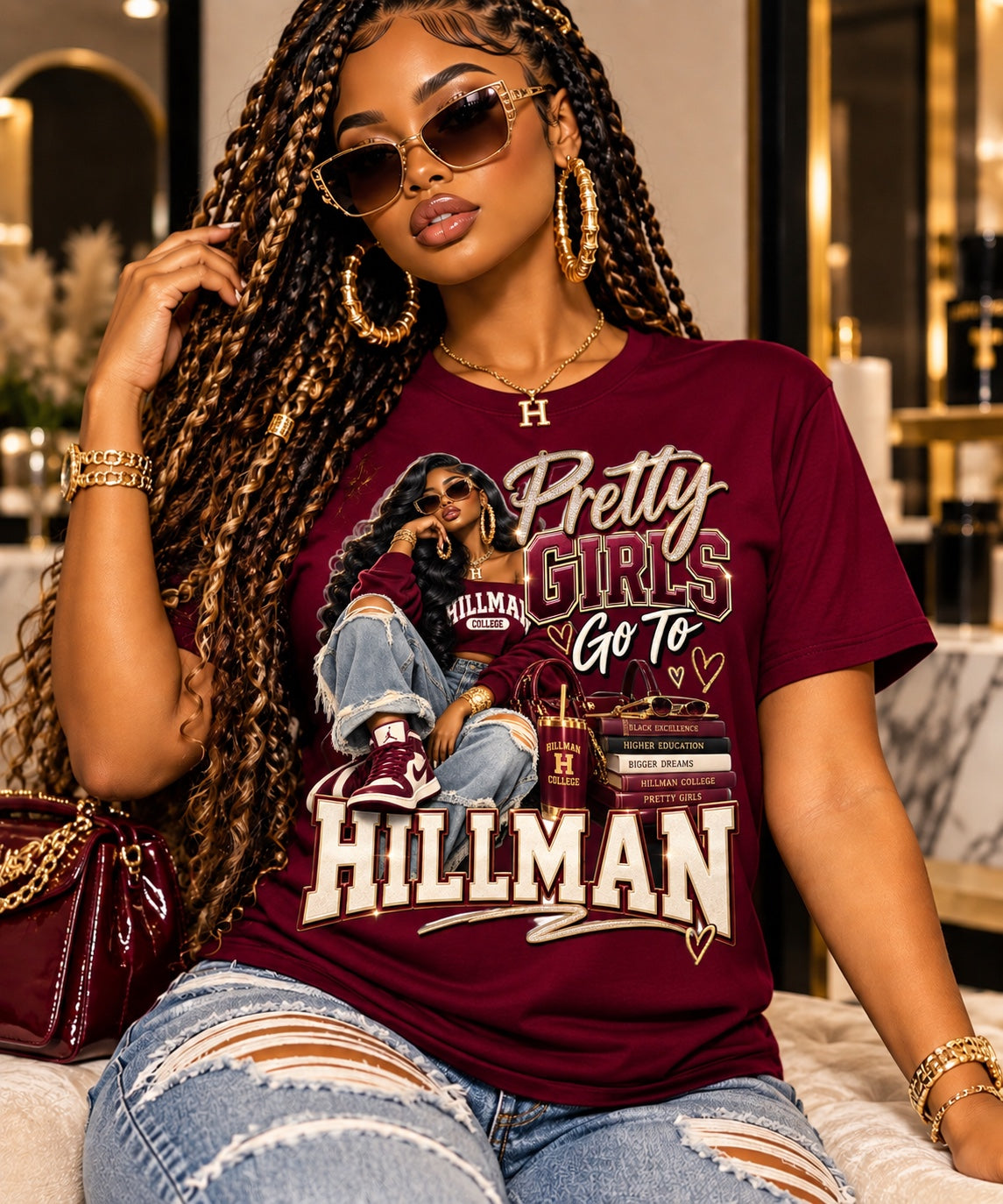 Maroon Pretty Girls Go To Hillman T-shirt mockup