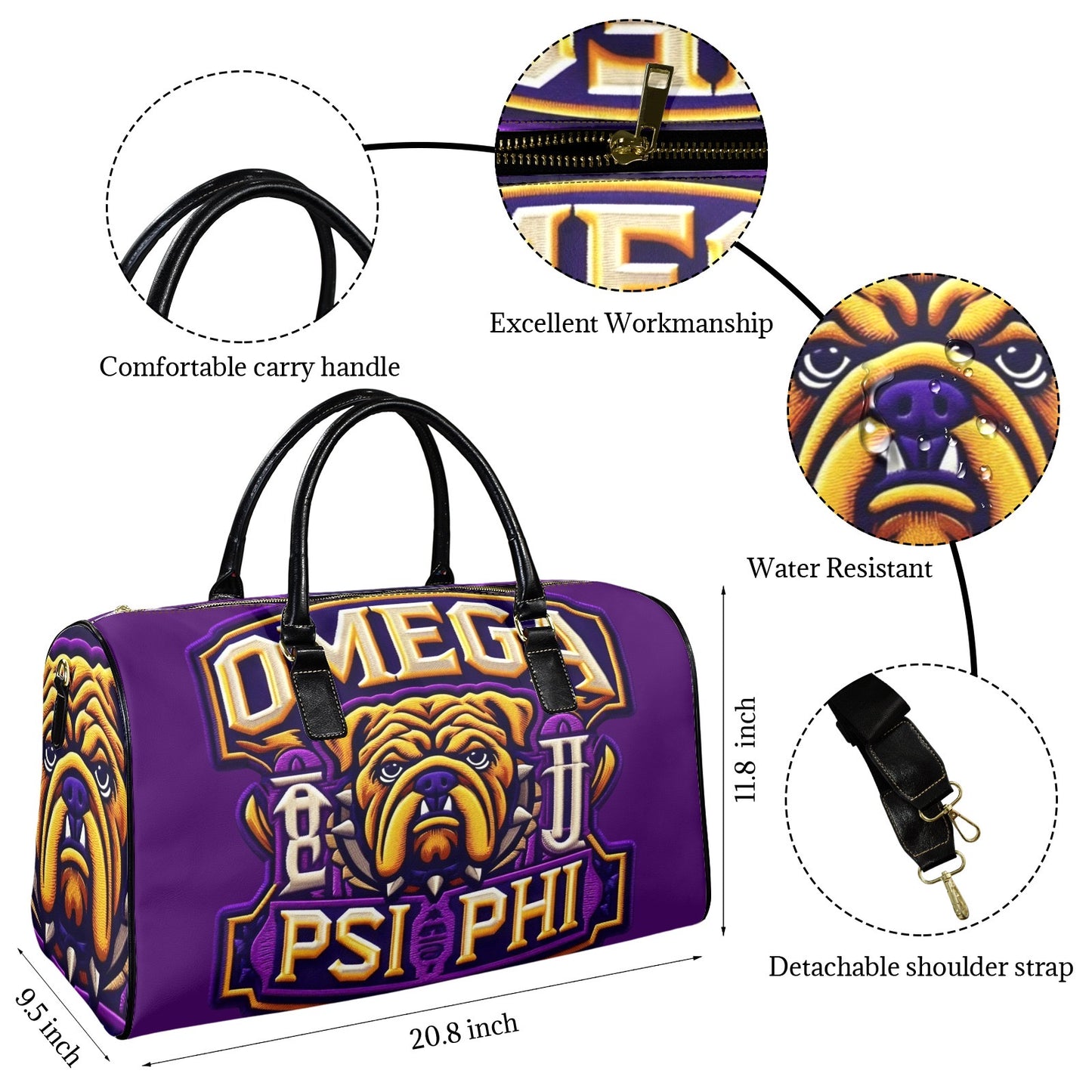 Omega Psi Phi Leather Travel Bag - Large