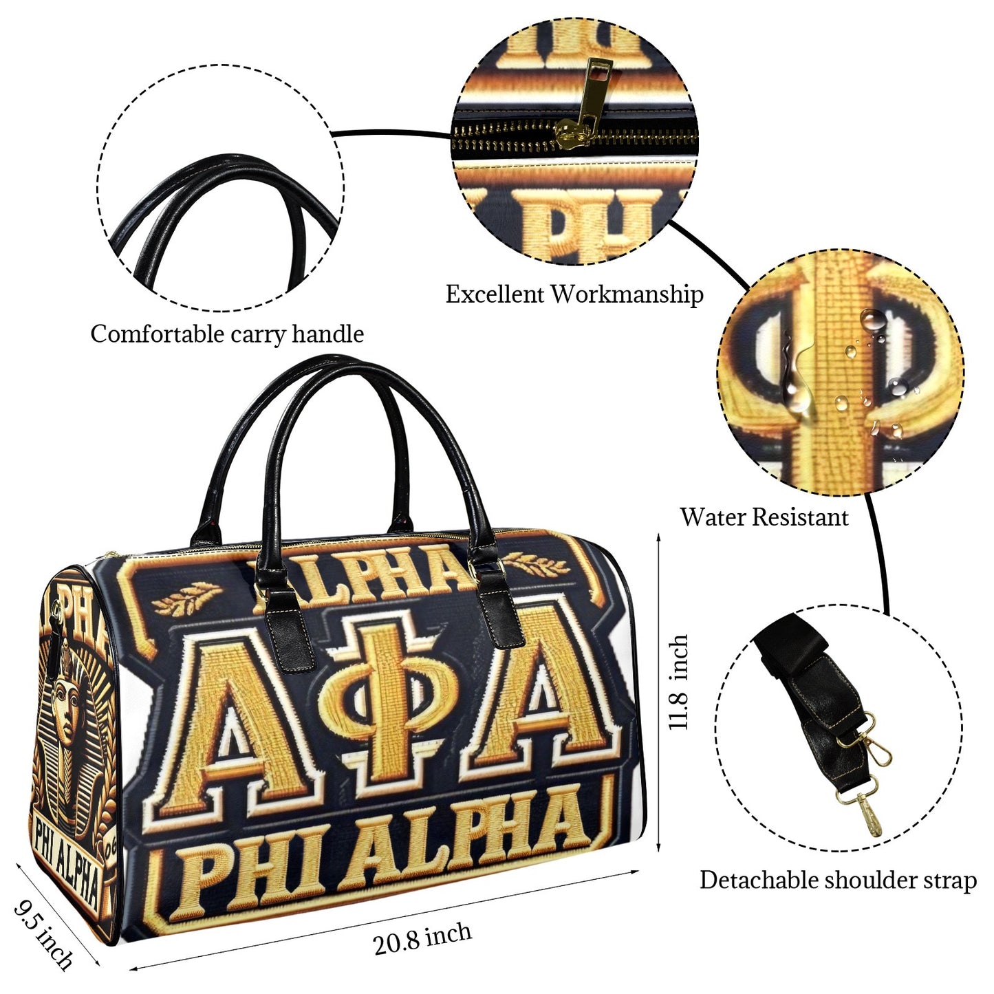 Alpha Phi Alpha Leather Travel Bag - Large