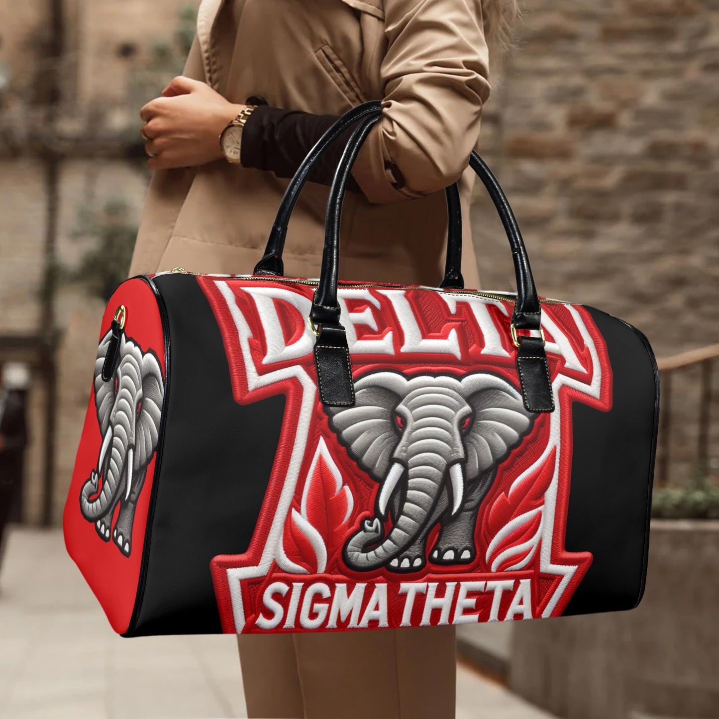 Delta Sigma Theta Leather Travel Bag-Large