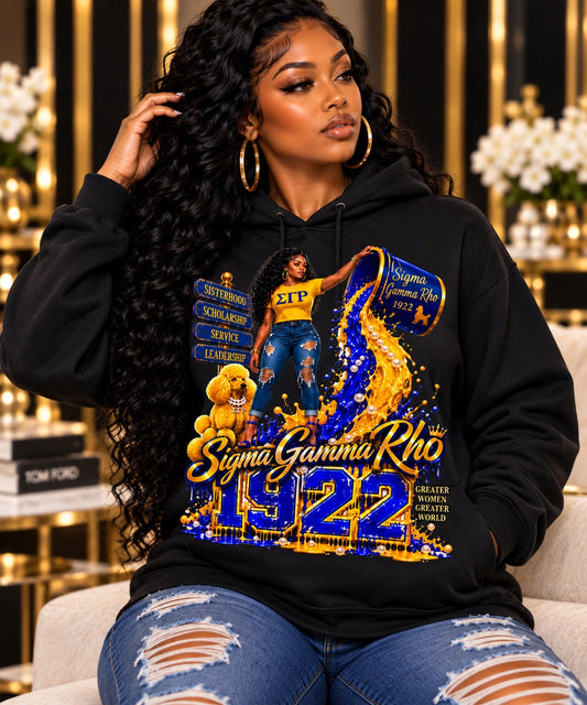 Sigma Gamma Rho 1922 graphic hoodie in black, modeled
