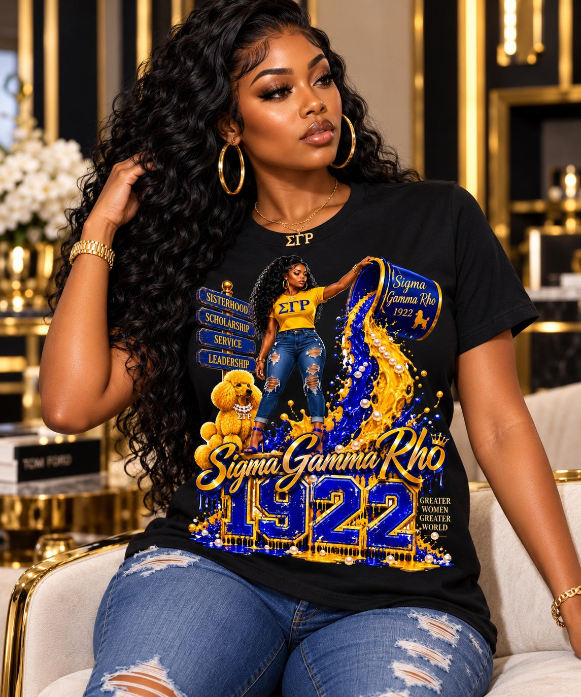 Sigma Gamma Rho 1922 graphic T-shirt in black, modeled