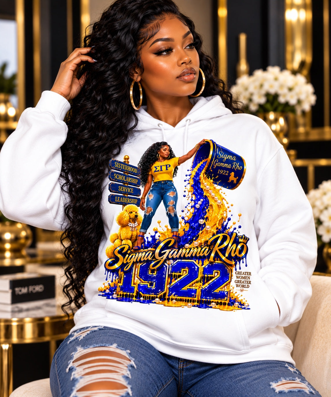 Sigma Gamma Rho 1922 graphic hoodie in white, modeled