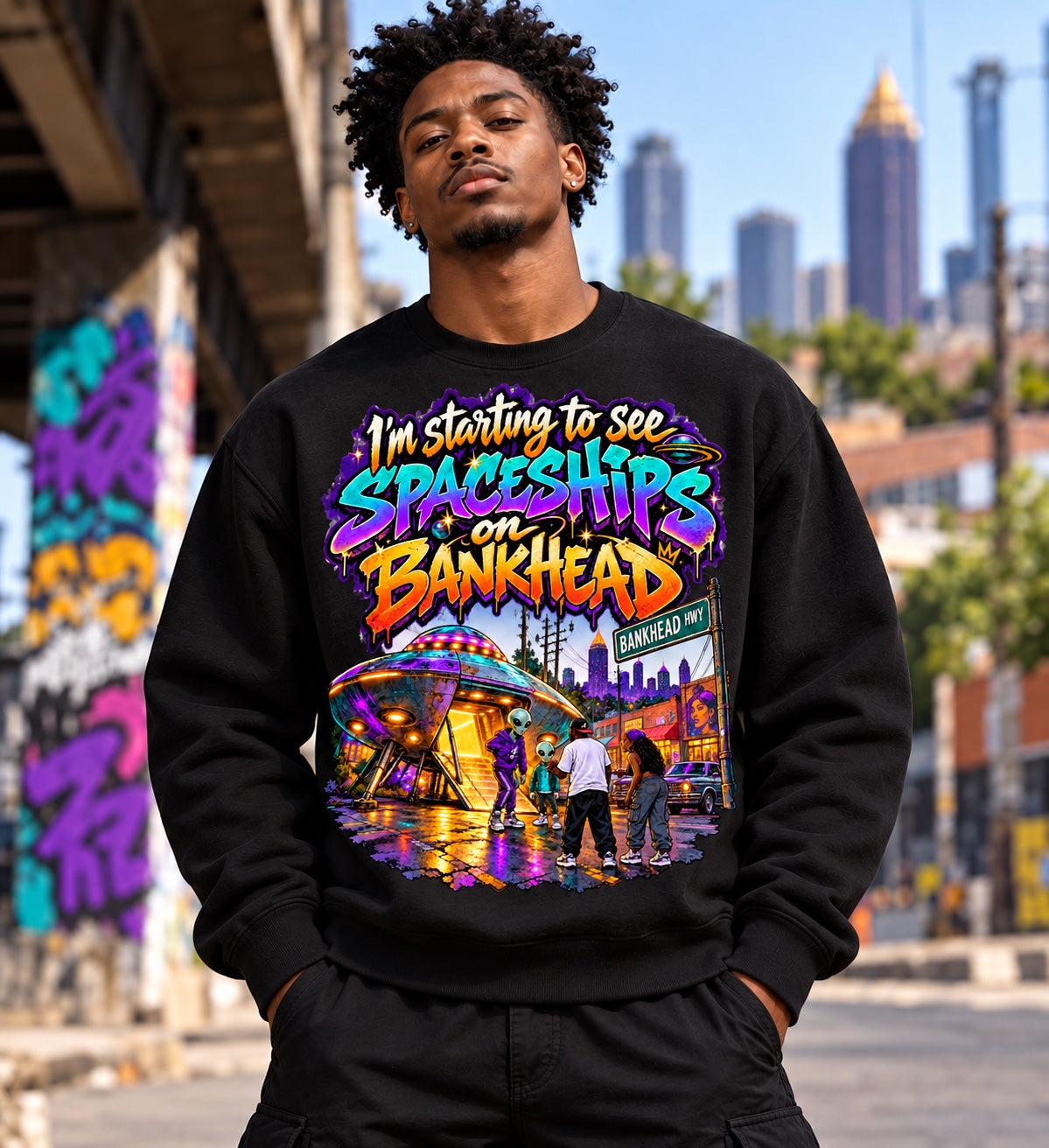 I'm Starting to See Spaceships on Bankhead black Sweatshirt