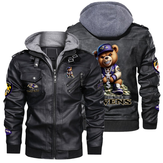 Ravens Leather Hood Jacket