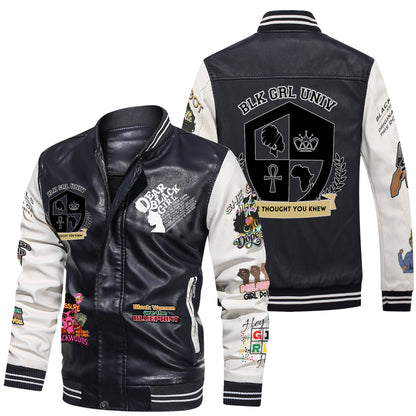 Black Girl University Leather Bomber Jacket