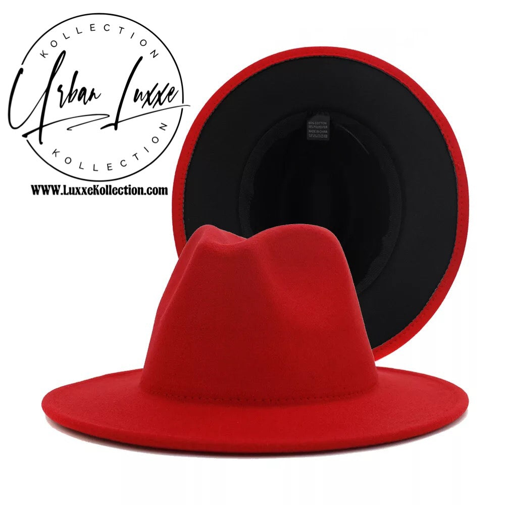 Red & Black Two-Tone Fedora Hat