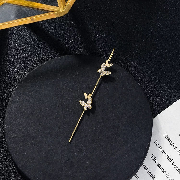 Gold and CZ Baby Butterfly Ear Cuff Earring