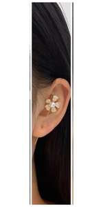 Gold Flower Pearl & CZ Ear Cuff Earring
