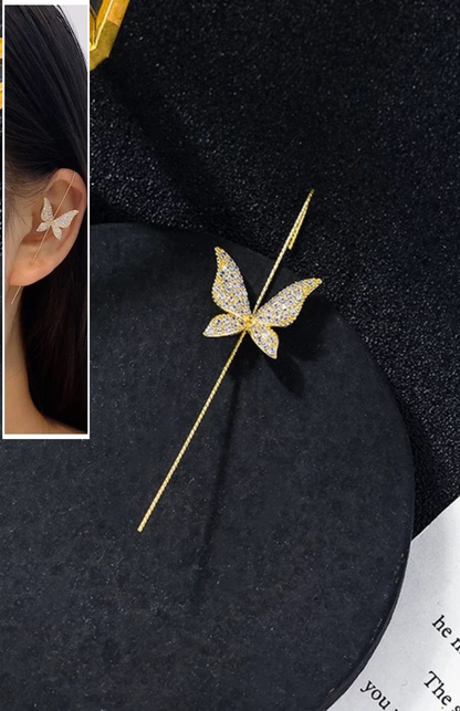 Gold CZ Crystal Butterfly Ear Hook Earring