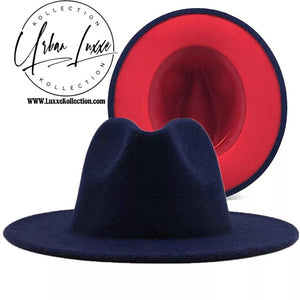 Navy Blue & Red Two-Tone Fedora Hat