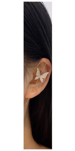 Gold CZ Crystal Butterfly Ear Hook Earring