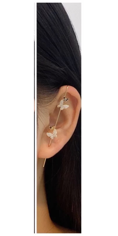 Gold and CZ Baby Butterfly Ear Cuff Earring
